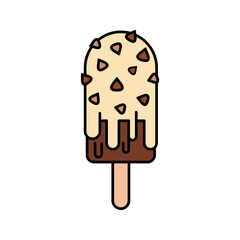 White Choco Ice Cream Flat design style, vanilla ice cream dipped in chocolate coating, perfect for dessert menus and sweet food graphics.