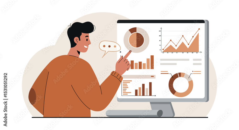 Poster business analytics concept with graphs and charts for data analysis and strategy vector illustration