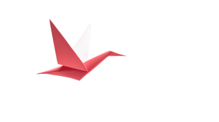 A beautifully crafted red and white origami crane on a white isolate background, symbolizing peace and hope.