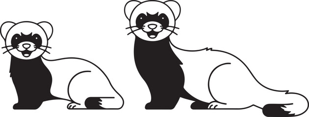 Cute Silhouette of a Weasel line art vector cartoon illustration
