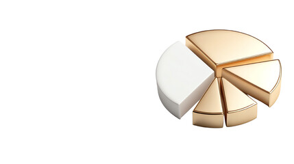 Gold pie chart on white background, symbolizing financial growth and analysis.