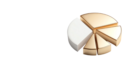 Gold pie chart on white background, symbolizing financial growth and analysis.