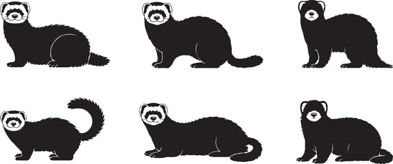 Cute Silhouette of a Weasel line art vector cartoon illustration