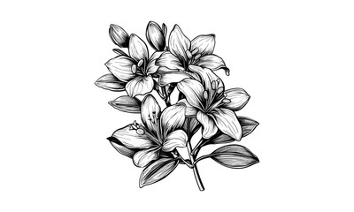 Erythrina Indica Flowers Engraving Vintage Vector Illustration, botanical art, floral design, tropical plant, exotic flower, detailed linework, nature sketch, garden decor, ornamental flora.