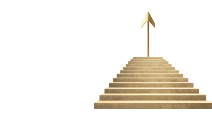 Symbolic staircase leading to an upward arrow, representing growth and success.