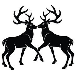 Two Deer Locking Antlers in Fight