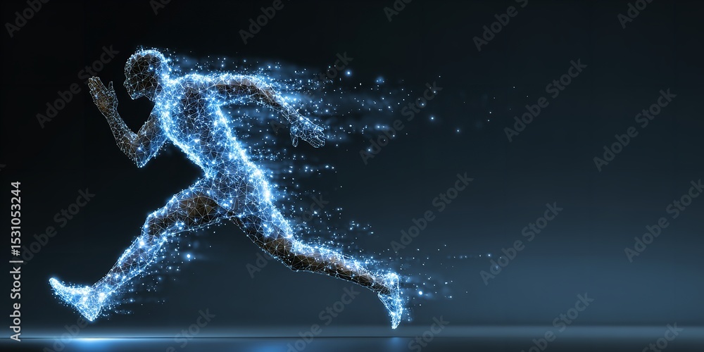Poster abstract running man digital network connection futuristic technology ai concept design illustration