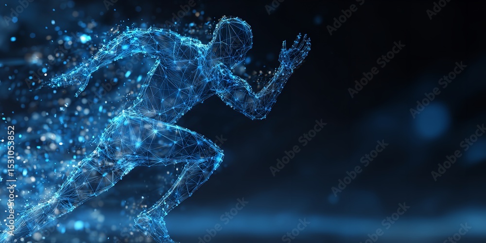 Poster digital running man technology concept ai artificial intelligence athlete speed motion graphic desig