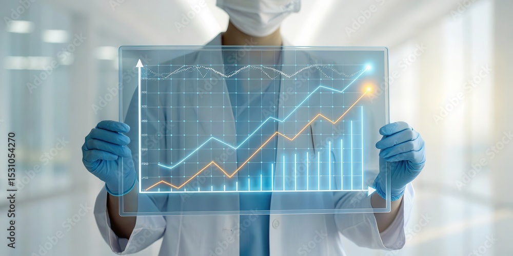 Poster digital health solutions for healthcare. healthcare professional analyzing growth data on a transpar