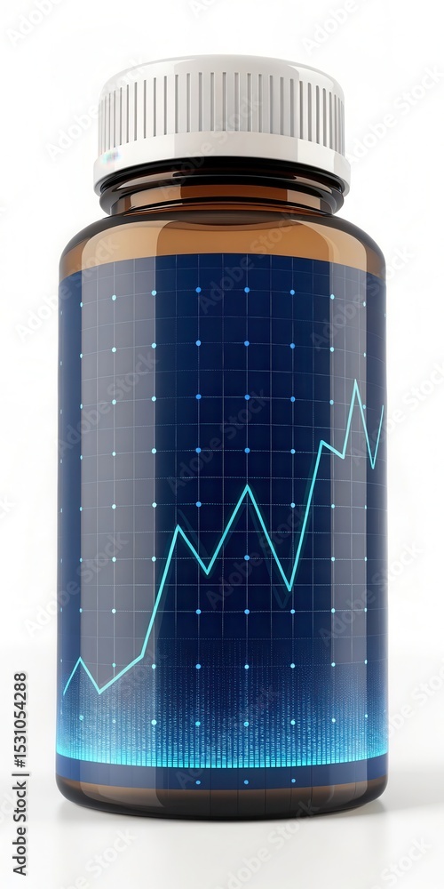 Poster digital health solutions for healthcare. bottle with a graph design symbolizing growth and health.