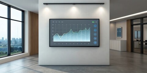 Digital Health Solutions for Healthcare. Modern office space with a digital graph on the wall.