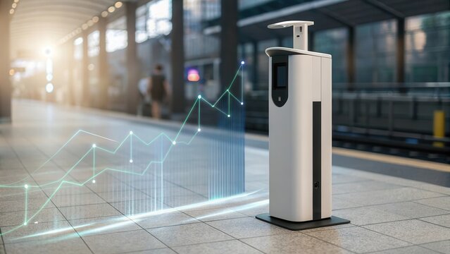 Digital Health Solutions for Healthcare. Smart device at a station with data visualization overlay. - Powered by Adobe