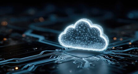 Cloud computing icon on circuit board