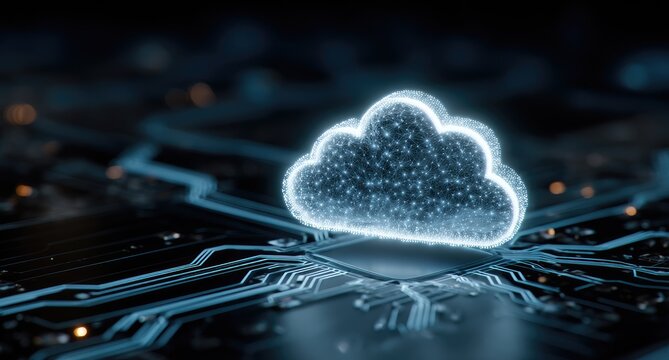 Cloud computing icon on circuit board - Powered by Adobe