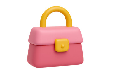 minimal pink handbag with yellow handle and button, cute girly shopping icon in 3d, png, transparency