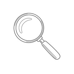 Simple line drawing of a magnifying glass on a white background