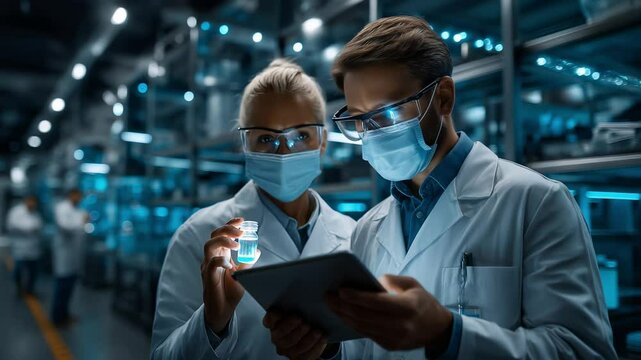 Scientists analyze data in a hightech laboratory environment