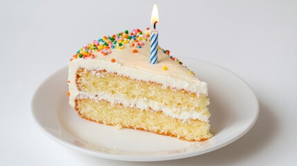 Birthday cake slice with candle