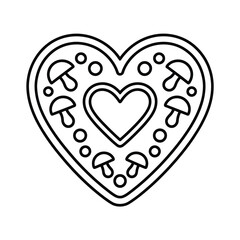 Heart with Mushrooms and Circles Outline Illustration for Coloring