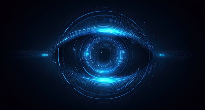 Digital eye, glowing blue, futuristic