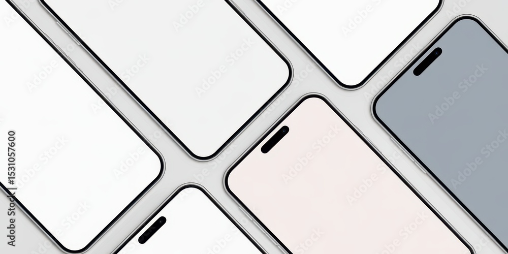 Aufkleber multiple smartphone mockups with blank white screens scattered in a pile. perfect for displaying app