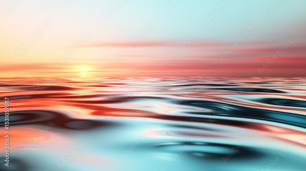 Poster an artistic depiction of sunlight dancing on the surface of water at sunset, with mesmerizing reflec