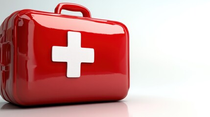 Obraz premium A vibrant red first aid kit featuring a white cross, symbolizing safety, health, and preparedness for emergencies in everyday life in various settings and situations.