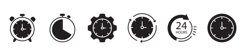 Time and clock icons set, stopwatch, timer, time management concept, progress bar loading signs, speed clock symbol, fast stopwatch line icon, watch icon