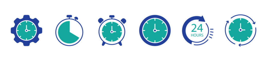 Time and clock icons set, stopwatch, timer, time management concept, progress bar loading signs, speed clock symbol, fast stopwatch line icon, watch icon