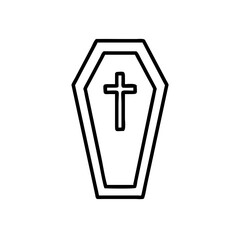 Obraz premium Coffin icon in outline style, Halloween symbol in monochrome