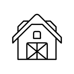 Farmhouse icon in outline style, rural architecture concept