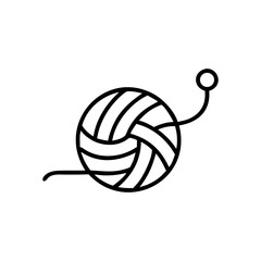 Ball of knitting yarn in line style, black on white for hobbies concept