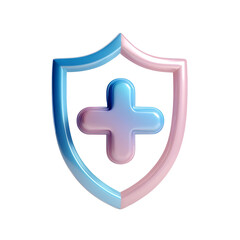 Obraz premium Stylized 3D rendering of a pastel blue and pink shield icon with a medical cross emblem symbolizing healthcare protection and medical services