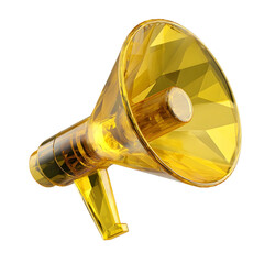 A golden faceted crystal like megaphone icon symbolizing the power of communication and marketing in a modern minimalist design