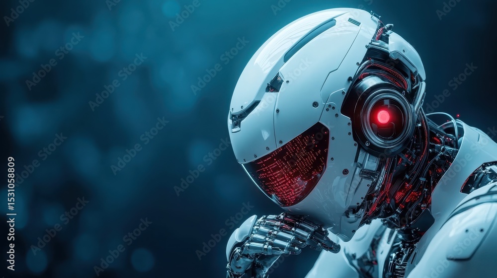 Aufkleber an advanced humanoid robot showcases cutting-edge technology with illuminated components, evoking th