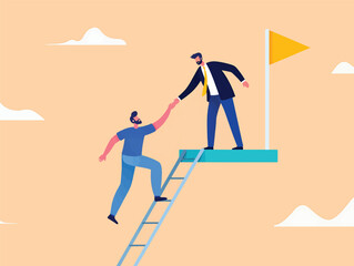 Obraz premium Helping Hand Business Partnership, Teamwork, and Success Vector Illustration