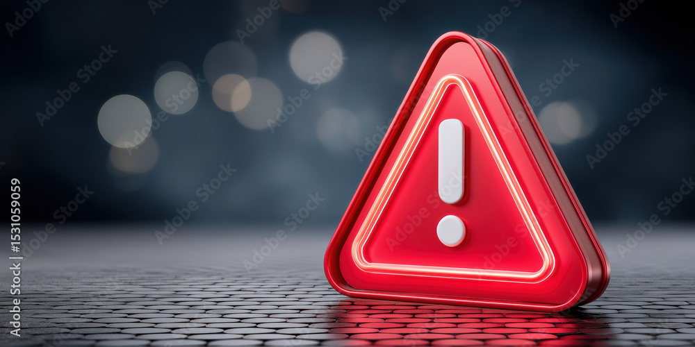 Poster warning sign alert symbol network security concept with red triangle and exclamation mark on dark ba