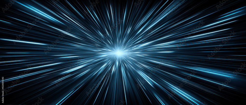 Poster network security concept with blue light rays radiating from center creating dynamic futuristic digi