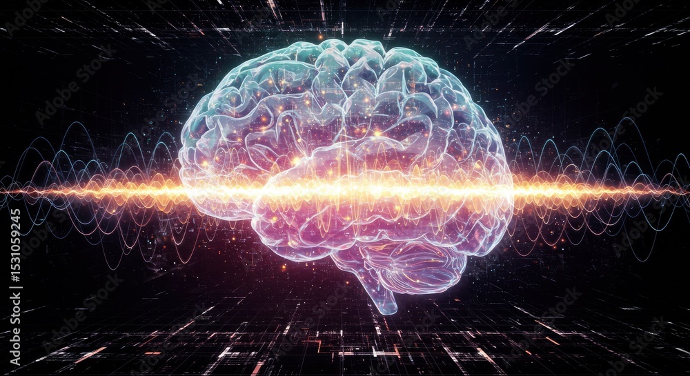 Aufkleber digital brain representation with illuminated neurons and energy lines in a dark background