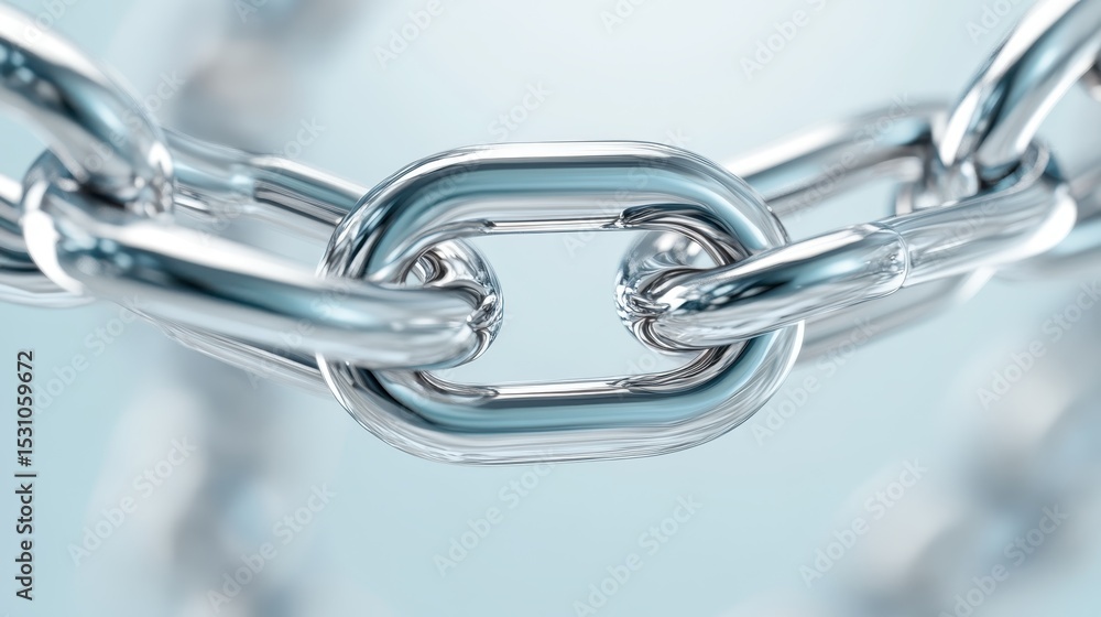 Poster a close-up view of a shiny metal chain link, highlighting its smooth surface and connecting structur