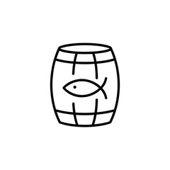 Barrel with Fish Symbol Simple Black and White Line Art