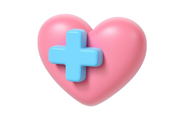 3D health and love heart icon in pink with medical blue plus sign png,transparency,icon