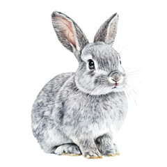 Rabbit Close Up, watercolor clipart vector, isolated on a white background.