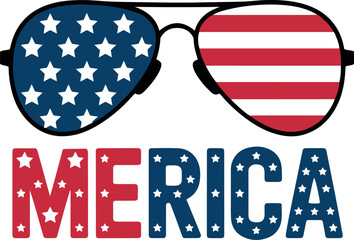 Patriotic sunglasses and merica text graphic
