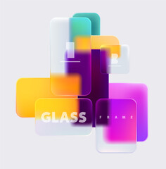 Glass  squares and rectangles on white background. Frame design of 3D geometric shape for your poster, cover and flyer.