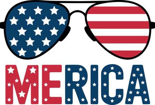 Patriotic sunglasses and merica text graphic