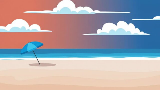 Peaceful beach scene with umbrella simple illustration perfect for summer backgrounds and editorial purposes