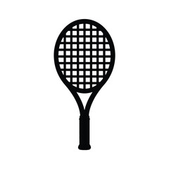 Black and white tennis racket graphic illustration on a white background