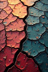 Deep cracks, uneven surface, mottled coloring, parchment, brown, decay
