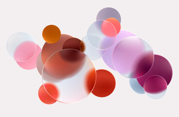 Transparent circles and balls. Art geometric shapes in glass morphism style. Abstract vector background.